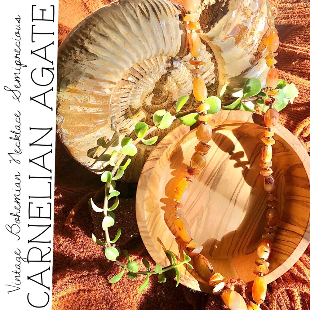 Vintage Bohemian Semiprecious Carnelian Agate Necklace